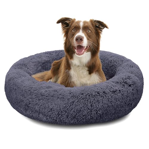 Pisi Bili Hundebett Katzenbett Waschbar flauschig orthopädische Hundebetten große und kleine Hunde Katzenschlafplatz für Katzen Donut - Dunkelgrau 70 cm