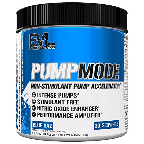 Evlution Nutrition Pump Mode Nitric Oxide Booster to Support Intense Pumps, Performance and Vascularity, 30 Servings (Blue Raz)