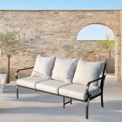Metal Patio Sofa with 3-Seater Deep Seating, Outdoor Couches with High-Back and Iron Frame, Patio Furniture Set with 5