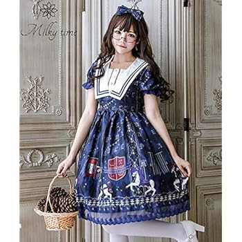 Amazon Co Jp Milky Time メリーゴーランド柄 ワンピース ゴスロリ レディース ロリータ 姫 ロリィタ 袖丈選べる2type 半袖 ホビー