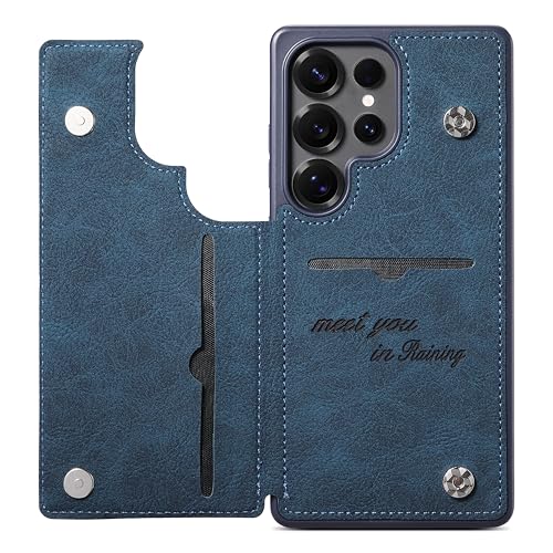 Image of Cubix Wallet Series Back Cover Case for Samsung Galaxy S25 Ultra | PU Leather Card Holder Flip Cover | 2 Card Slots | Slim TPU Shockproof Design | Camera Protection (Blue)