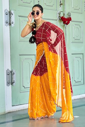 Image of MIRCHI FASHION Saree for Woman Georgette Floral Printed | Lightweight Comfortable Sari for Regular Social Wear and social visits