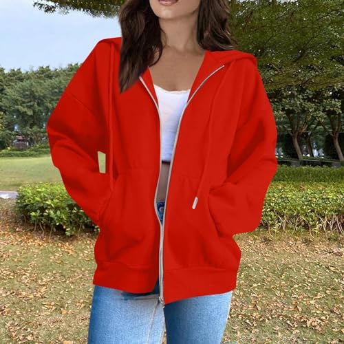 OIOLOYJM Zipper Hoodies for Women Long Sleeve Oversized Sweatshirts Y2k Drawstring Soft Jacket 2025 Fall Fashion with Pockets