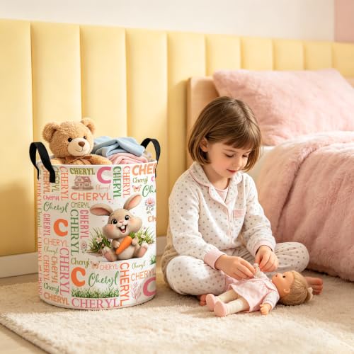 Image of Custom Rabbit Laundry Hamper, Personalized Laundry Basket with Name, Customized Dirty Clothes Basket for Clothes Toy Bathroom Bedroom Storage,S-16.5 inchX 13.8 inch
