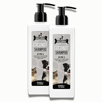 Dogz & Dudez Coconut Dog Shampoo for Puppy, Kitten, cat, and Adult Dogs. 2 in 1 Shampoo and Conditioner for Deep Cleansing and Soft Fur 200ml