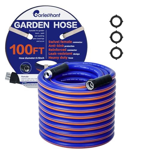 Image of Garden Hose 100ft x 5 /8Inch, Hybrid Rubber water hose, Durable, Anti-UV, Sturdy, No-Leakage, Lightweight, Flexible, Heavy Duty garden hoses with Swivel Handle