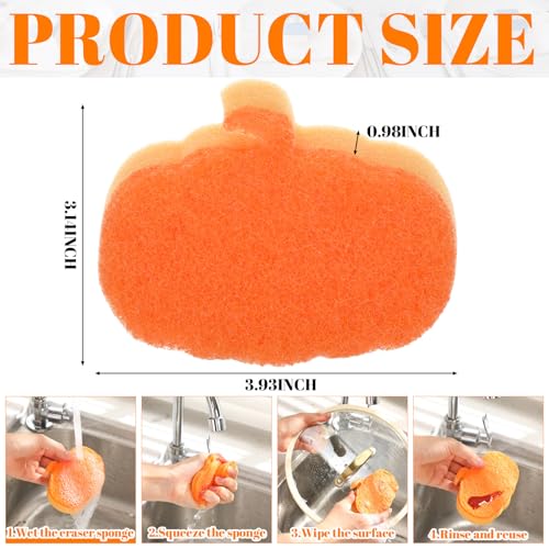 Image of Tioncy 12 Pack Kitchen Sponges Bulk Dual Sided Scrubber Sponges Dishwashing Kitchen Cleaning Accessories for Household Supplies(Pumpkin,Orange, Yellow, Beige)