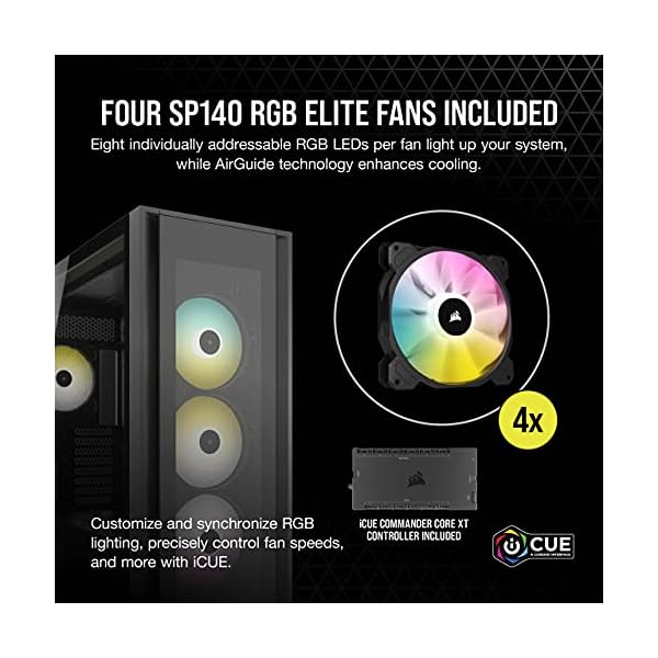Corsair iCUE 7000X RGB Full-Tower ATX PC Case (Three Tempered Glass Panels, Four Included 140mm RGB Fans, Easy Cable Management, Smart RGB and Fan Speed Control, Spacious Interior) Black - Image 4