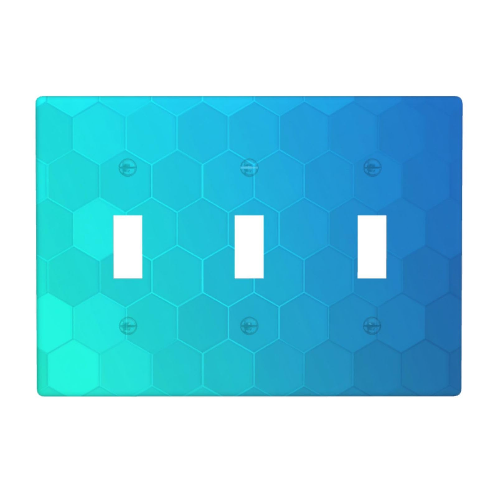 Woshuwo White Blue Gradient Background Light Switch Covers 3 Gang Triple Toggle Wall Plate Switchplate Electrical Faceplate For Bathroom Kitchen Bedroom Decor