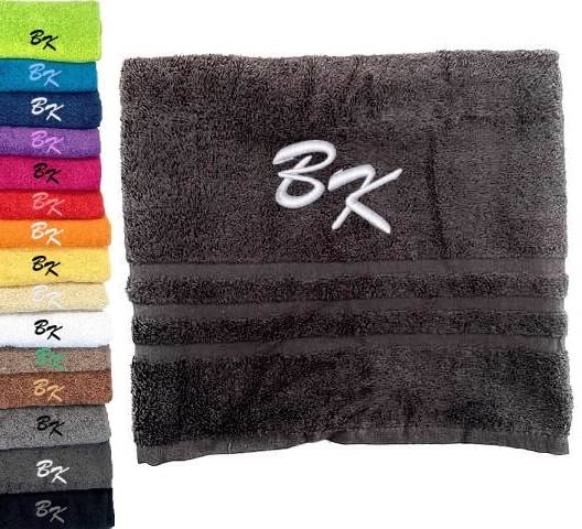Monogrammed Towel Personalised Embroidered Towel with Monogram Letter Name Initials Custom Towel Cotton Towel Personalised Gift (100 x 50 cm, Dark Gray)
