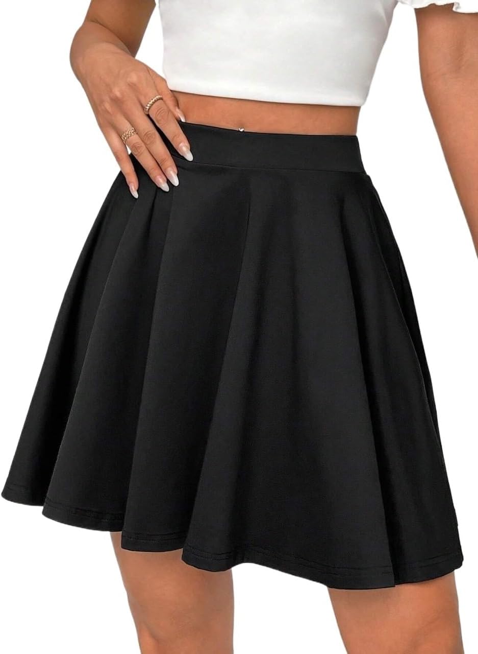 Women's Casual Flared Skort Skirt Soft Knitted Fabric Mid Waist Loose Fit for Summer Outings