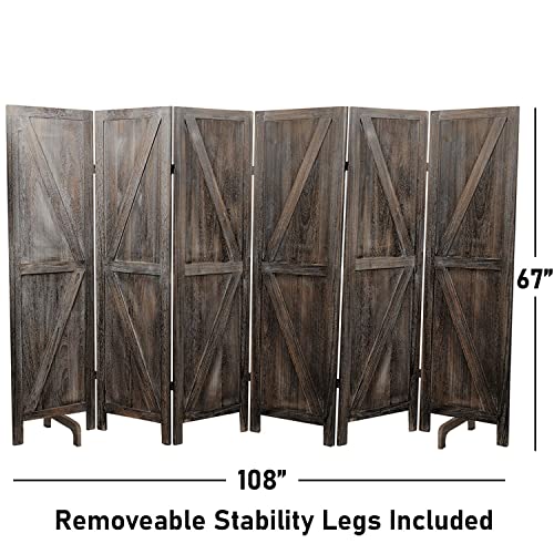 Image of Premium Home 6-Panel Room Divider - Rustic Brown Barn Door, K Pattern Folding Privacy Screen, Partition Wall