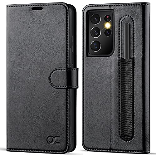 OCASE Compatible with Galaxy S21 Ultra 5G Wallet Case with S Pen Holder, PU Leather Flip Folio Case with Card Slots RFID Blocking Kickstand [ TPU Inner Shell] Phone Cover 6.8 Inch (2021)-Black