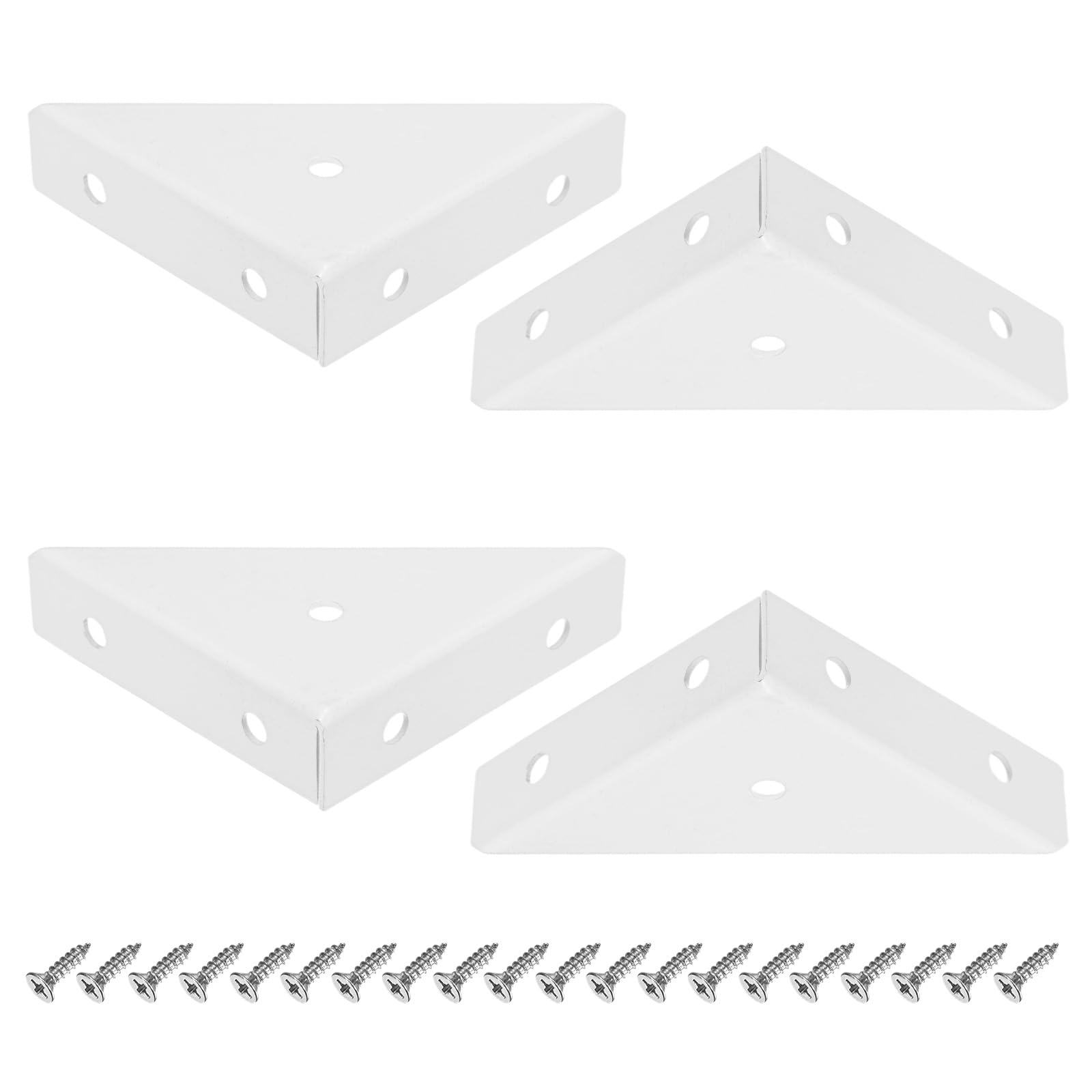 M METERXITY 4-Pack L-Shape Corner Brace, 2.56 x 2.56 in Stainless Steel Right Angle Support Brackets with Screw for Shelves/Wood Furniture/Cabinet, Fastener Joint [White]