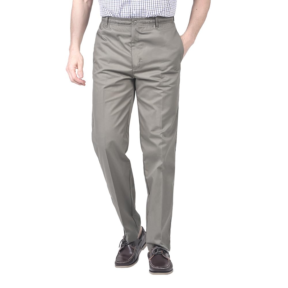 James Holton Mens Fully Elasticated Pull On Chinos Trousers, Perfect for Outdoor Walking, Sports, Work or Travel 42W / 27L Khaki