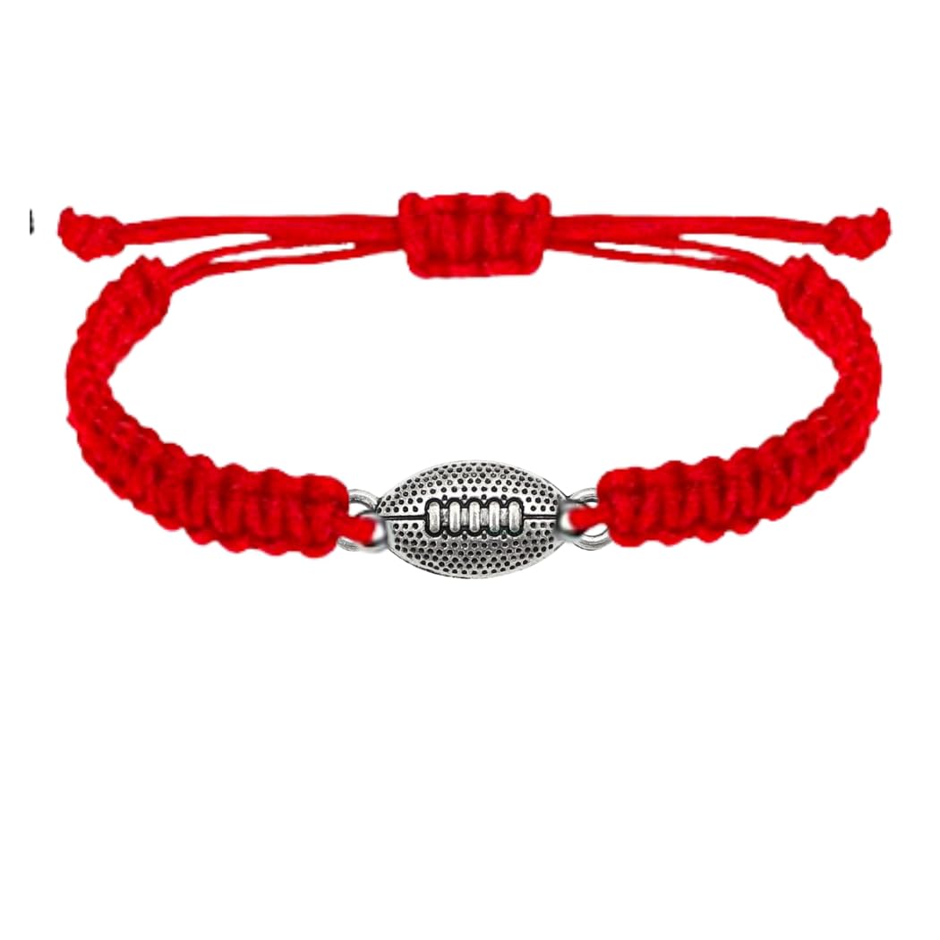 Sportybella Football Charm Bracelet, Adjustable Paracord, Red, Unisex