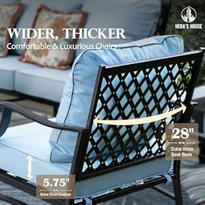 HERA'S HOUSE 5 Pieces Patio Furniture Set with Fire Pit Table, 4 x Thick Cushioned Rocking Chairs, 1 x 28 Fire Pit Table (50,000 BTU), Outdoor Conversation Set for Garden, Backyard, Lawn, Blue HERAS HOUSE 5 Pieces Patio Furniture Set with Fire Pit Table 4 x Thick Cushioned Rocking Chairs 1 x 28 Fire Pit Table 50000 BTU Outdoor Conversation Set for Garden Backyard Lawn Blue