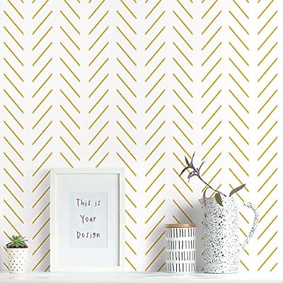Erfoni Yellow and White Peel and Stick Wallpaper Modern Herringbone Wallpaper Bathroom 17.7inch x 118.1inch Geometric Removable Contact Paper Peel and Stick Self Adhesive Cabinet Wall Paper Waterproof