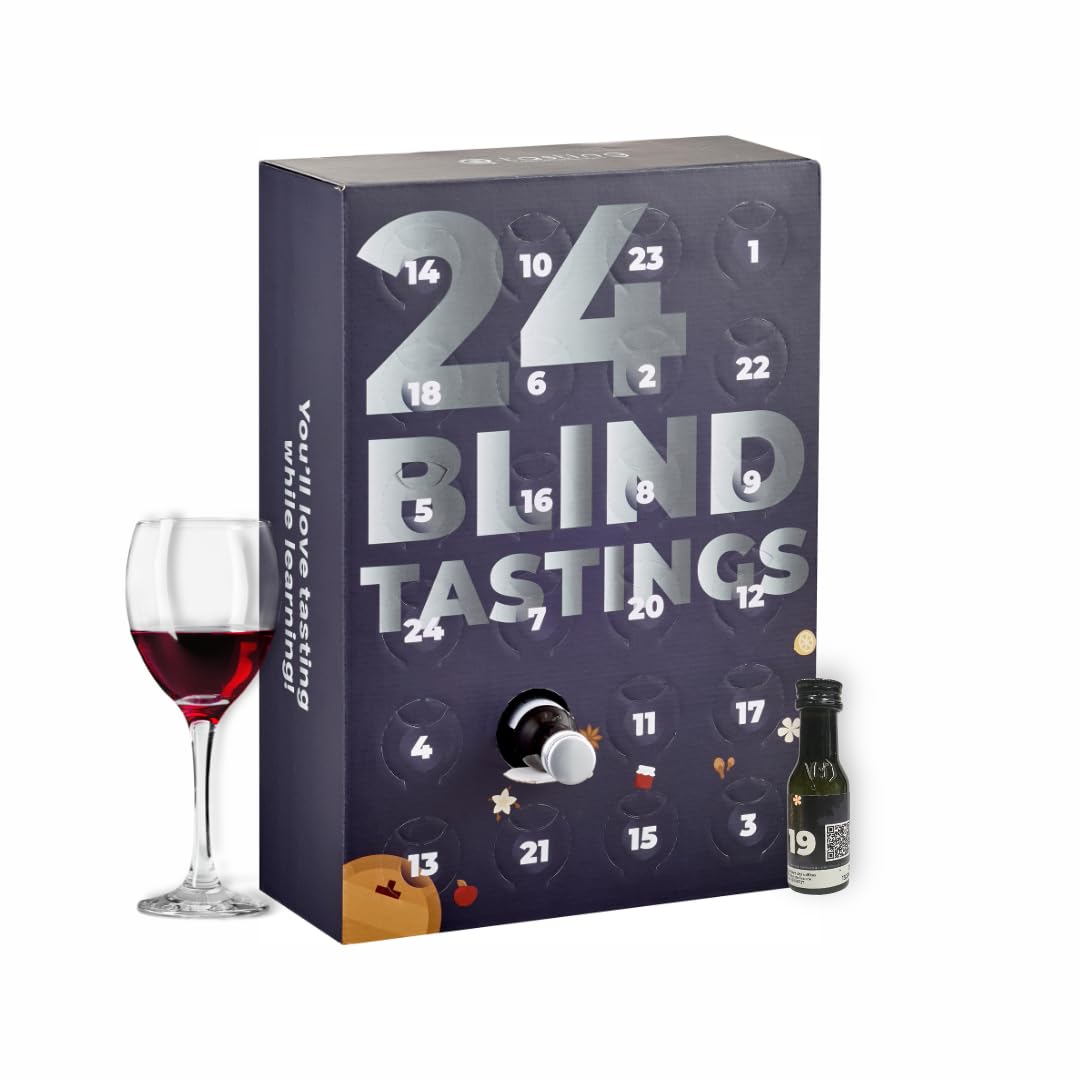 Calendrier de l’Avent Vin “24 Blind Tastings” – 24 vins x 20 mL – Dégustation à l’aveugle (rouge, blanc, rosé), idée cadeau originale homme/femme