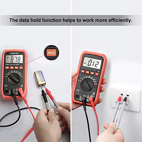 eventek Digital Multimeter, LCD Auto Ranging Multi Meter, Portable Tester Meter Electronic Measuring Instrument Audible Continuity Teste (ET580 Digital Multimeter) - Thumbnail 2