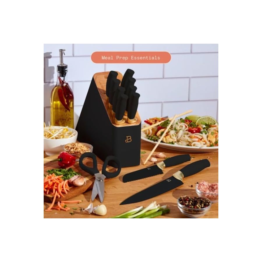 12-beautiful-Piece-Knife-Block-Set-with-Soft-Grip-Ergonomic-Handles-Black-and-Gold-by-Drew-Barrymore-BL-5306062 12 beautiful Piece Knife Block Set with Soft-Grip Ergonomic Handles Black and Gold by Drew Barrymore, BL-5306062