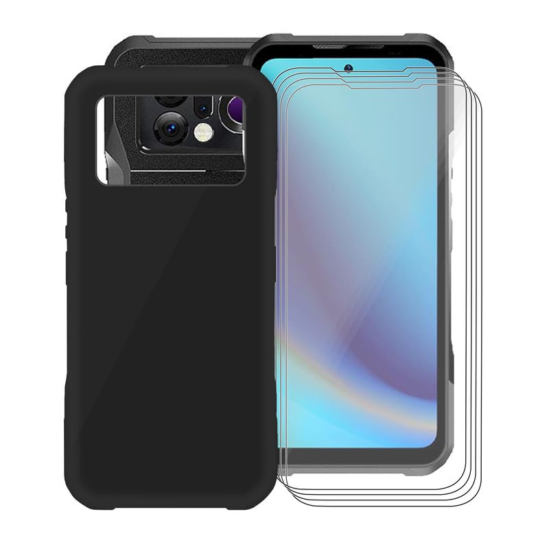 YQINHHME Custodia per Doogee S118 (6.58) + 4 Pcs Pellicola Vetro Temperato, Ultra Sottile Antiurto TPU Protettiva Case Morbida Silicone Nero Cover