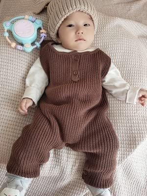 Vintage Baby Boy Knitted Outfits Overalls Romper Toddler Little Infant Photoshoot Props Clothes - Image 3