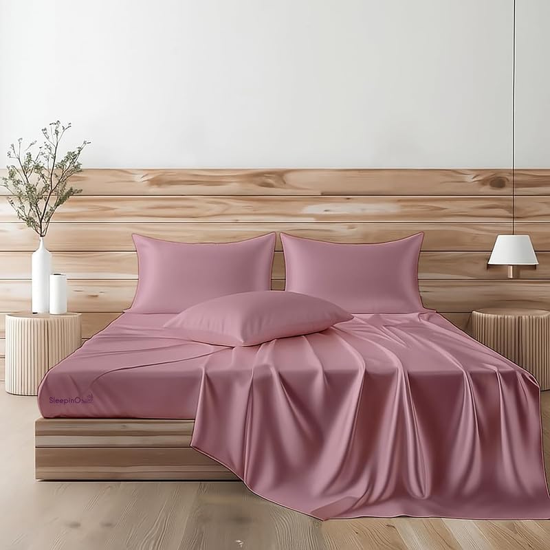 Image of Premium Satin King Size (92x106 Inchs) with 2 Pillow Cover Bedsheet Ultra Soft & Silky Smooth, Breathable Cooling Fabric, Luxury Glossy Finish|Light Mauve