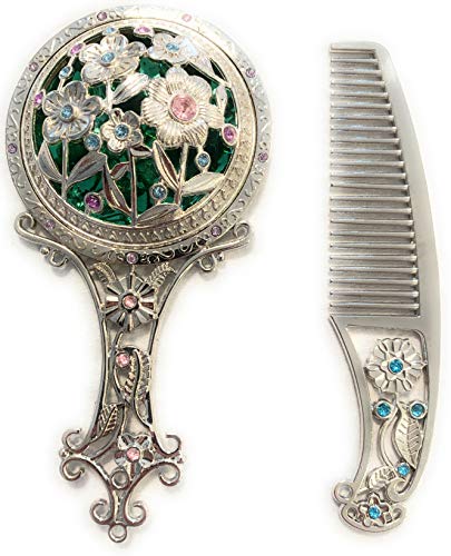 Vintage Mirror Comb Set - Makeup Vanity Table Set Petite Vanity Retro Antique Embellished Mini Hand Mirror Comb Set Creative Gifts