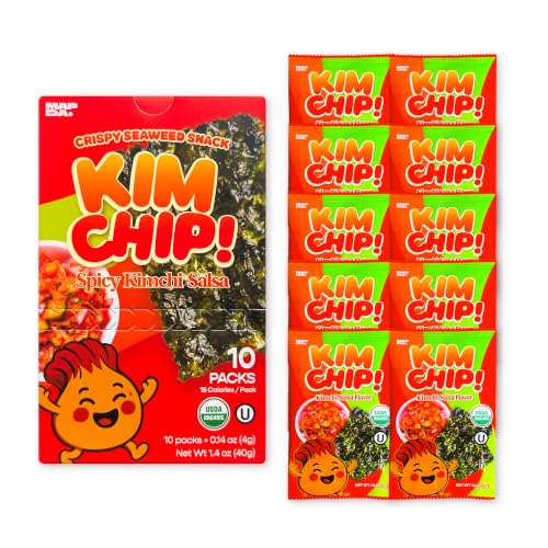 Image of KIMCHIP! Extra Spicy Seaweed Snacks (10-Pack) - Korean Roasted Seaweed with Kimchi Flavor - Organic, Vegan, Gluten-Free, Non-GMO, Kosher - Challenge Snack