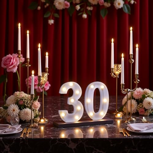 Image of LED Light Up Numbers, Marquee Number Sign for 30th Birthday Decor(30) | Battery Powered LED Lighted Numbers, Marquee Light Up Sign for Birthday Party Centerpieces Home Wall Decor Night Light