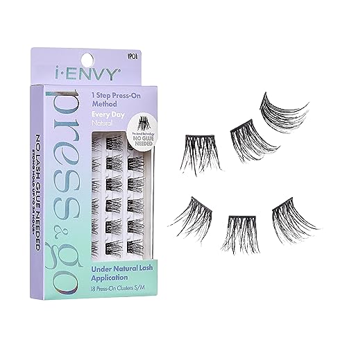 i-ENVY Press&Go Self-Adhesive Eyelashes, No Glue Needed False Eyelash Clusters, Easy Application 1 Step Press-On Lashes, No Damage or Residue (Every Day Natural)