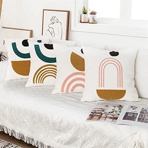 Pyonic Boho Throw Pillow Covers 18X18 Pink Pillow Covers Simple Cotton Textured Cushion Sham Geometric Decorative Modern Accent Pillow Case For Bed Couch 1 Pcs, Pink #TOP4