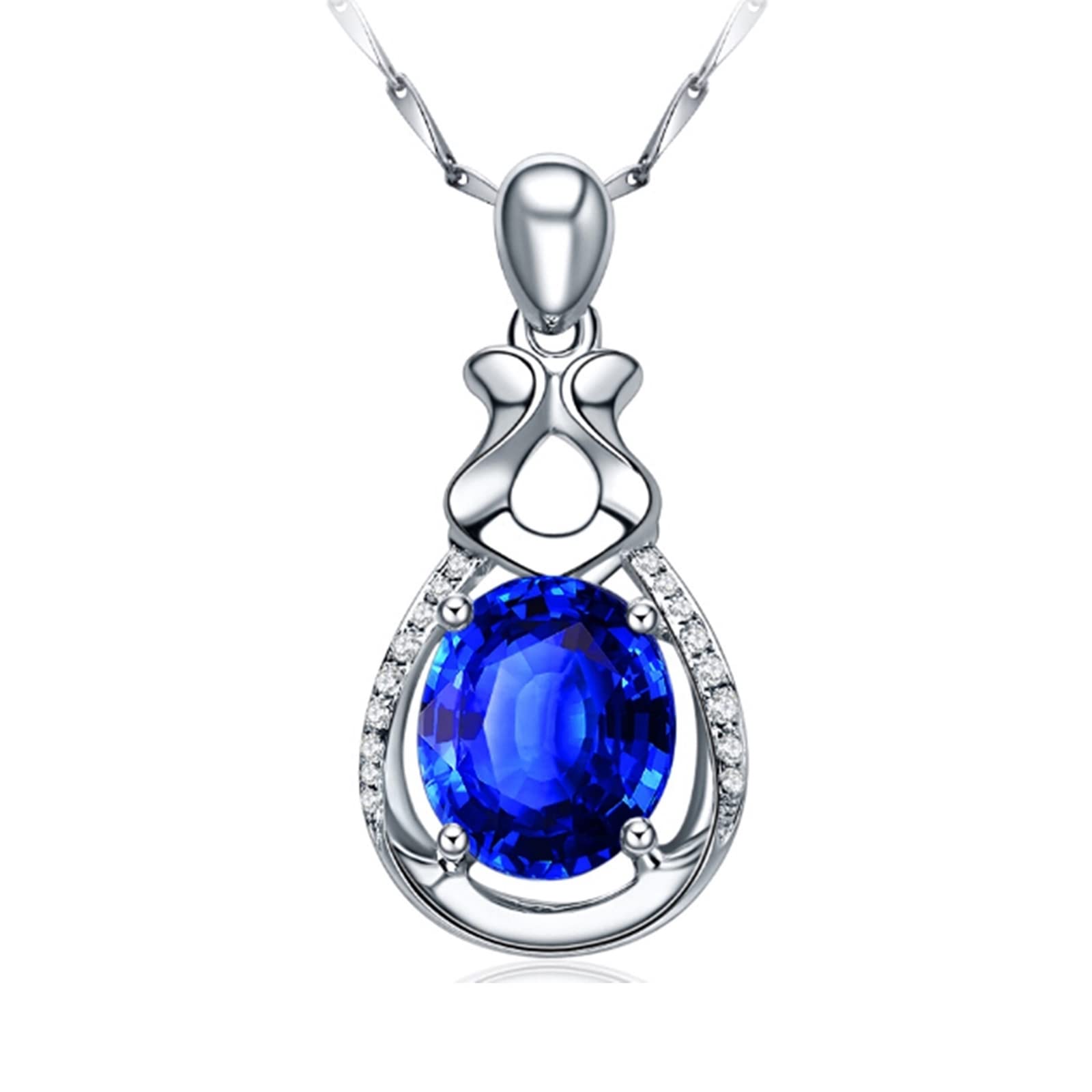 Naszyjnik z tanzanitem dla kobiet, białe złoto, amulet dla kobiet z tanzanitem 2,1 ct i stworzonym diamentem, regulowany łańcuszek 40 cm i przedłużka 5 cm