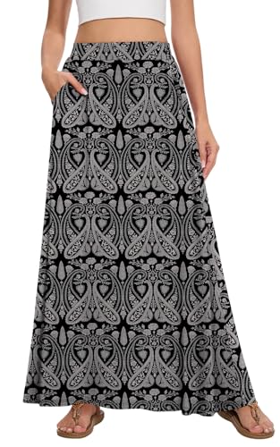 Image of Womens Maxi A-line Long Skirt Casual 2026 Elastic High Waist Flowy Skirts with Pockets