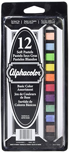 Derwent Alphacolor Soft Square Pastels, Basic Assortment, 12 Colors (105007)