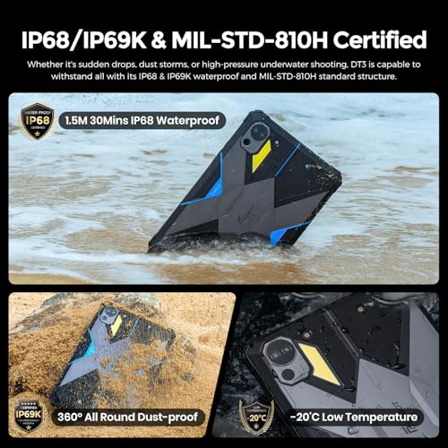 Image of FOSSIBOT DT3 5G Android 15 Rugged Tablet, 32GB+256GB Storage, 21560mAh Battery Rugged Windows Tablet,10.4 inch Waterproof Tablet, 2K IPS Display, Wi-Fi 6 / 66W Fast Charging /OTG (2026 Blue)