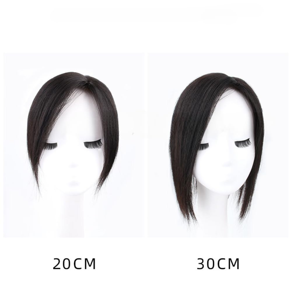 5.1x5.1inch Base Clip in Toppers Straight Human Hair Wiglet Hairpiece Side-parted for Women Thin Hair (Dark brown,Left side part 30cm)