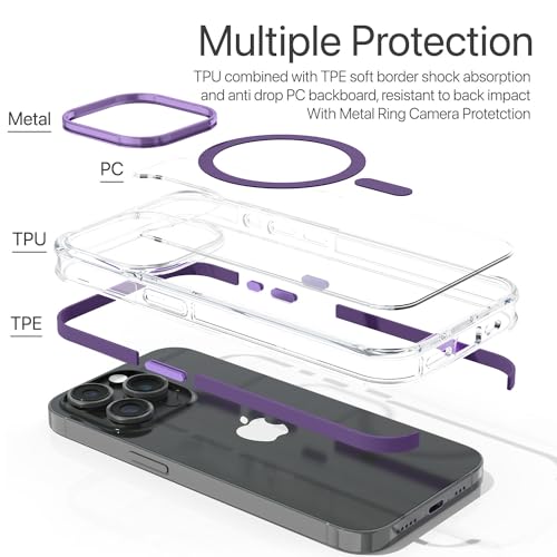 Image of Vaku Luxos Apex Magpro Back Cover Case for iPhone 15 Pro Shockproof Scratch Resistant Slim Thin Military-Grade Protection Support Mag-Safe Wireless Magnetic Charging - Purple