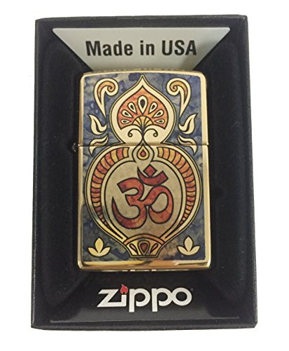 Zippo Custom Lighter - Hindu Om Aum Religious Spiritual Logo Fuzion - High Polish Brass