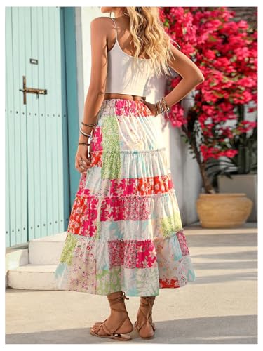 Women's Floral Color Block Ruffle Layered Skirts Boho Vacation Summer Midi Skirt2