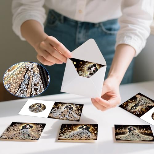 Image of AiYuanzsh 6 Pack Diamond Painting Greeting Cards with Envelopes, DIY 5D Diamond Art Card Kit Romantic Wedding Couples, 30x15cm Handmade Rhinestone Cards Crafts for Wedding Wishes and Celebration