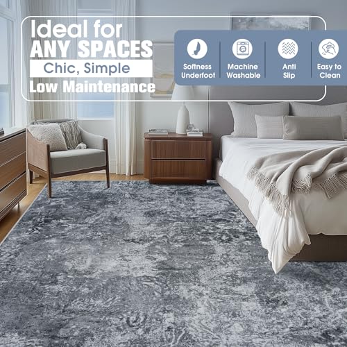 10x14 Area Rugs for Living Room Rug Washable: Abstract Large Rug Indoor Modern Carpet Non Slip for Dining Room Bedroom Nursery Home Office Black