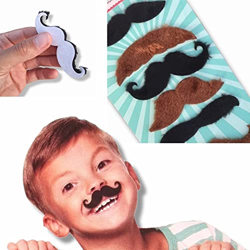ANTEVIA - Lot de 6 fausses moustaches déguisement autocollante | PLUS DE 10 MODÈLES | Postiche Mario Vieux Halloween Enfant Autoadhésive (Moust)