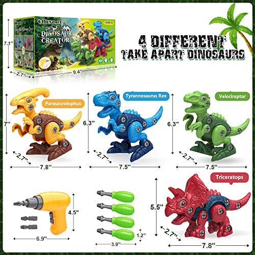 Dinosaur Toys for 3, 4, 5, 6, 7 Year Old Boys, Take Apart Toys with Electric Drill for Kids, STEM Educational Construction Building Toys, Ideal Xmas Birthday Gift, Incl Tyrannosaurus Rex Triceratop - Image 3
