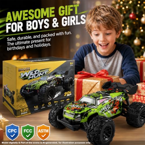 Image of RC Cars Monster Remote Control Car 2.4GHz 2WD Off-Road Power Dragon RC Truck 20 KM /H All-Terrain RC Monster Truck, 2 Batteries for 40mins Car Toys Gift for Beginner (Green