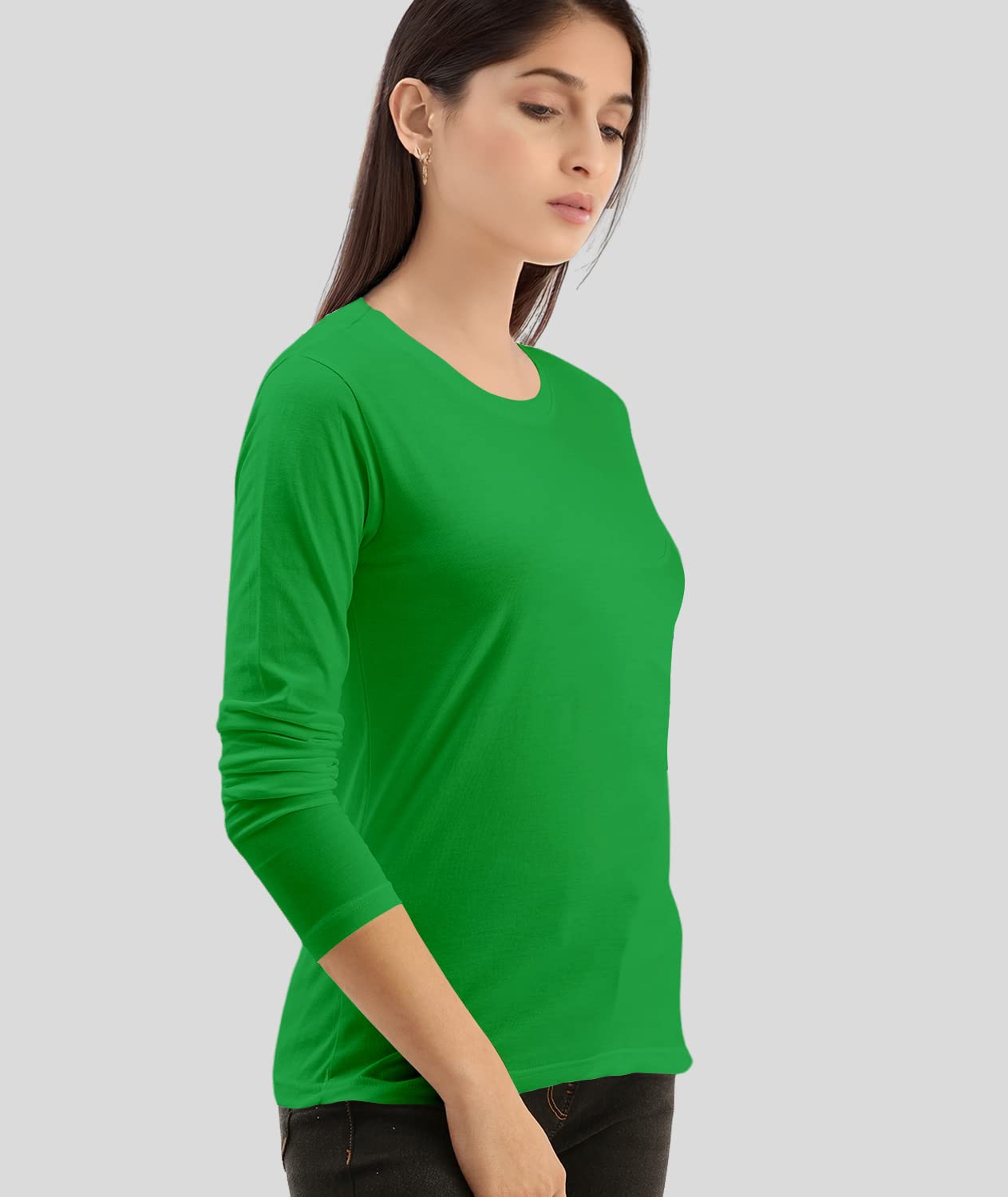 TVP Fashions Premium Plain Women Round Neck Full Sleeves Cotton Tshirt. Festive,Offer,Discount,Sale,Limited Edition, Trending Tees and Tshirts. (Green_Small) 1