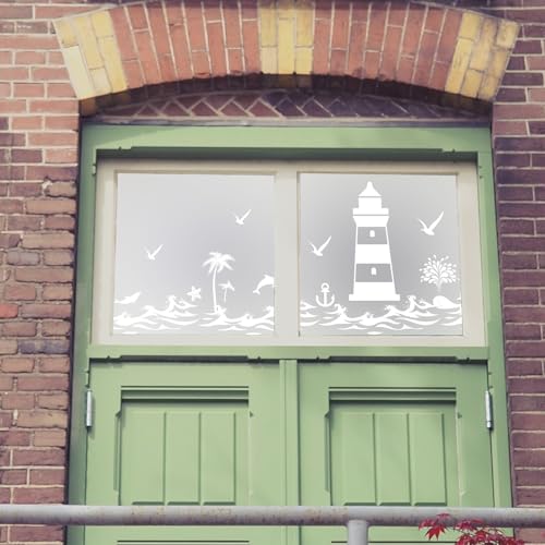 dktie Window Film Privacy Vinyl Frosted Window Film No-Glue Stained Glass Window Film Removable Lighthouse and Ocean Patterned Static Cling Films for Room Decor, Bathroom, Bedroom 44.5X200CM, (02-2) - Cosy Home Interiors dktie Window Film Privacy Vinyl Frosted Window Film No-Glue Stained Glass Window Film Removable Lighthouse and Ocean Patterned Static Cling Films for Room Decor, Bathroom, Bedroom 44.5X200CM, (02-2) - Image 6
