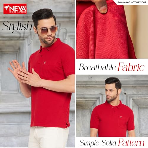 Image of NEVA Men's Regular Fit Half Sleeve Polo Neck T-Shirt with Chest Pocket