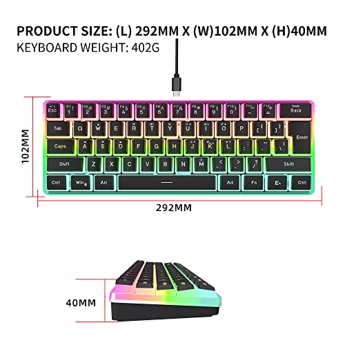 Image of Snpurdiri 60% Wired Gaming Keyboard, 61 Keys Pudding Keycaps RGB(Black) | Ultra-Compact Mini Gaming Keyboard, Waterproof Small Gaming Keyboard for Office /Gaming